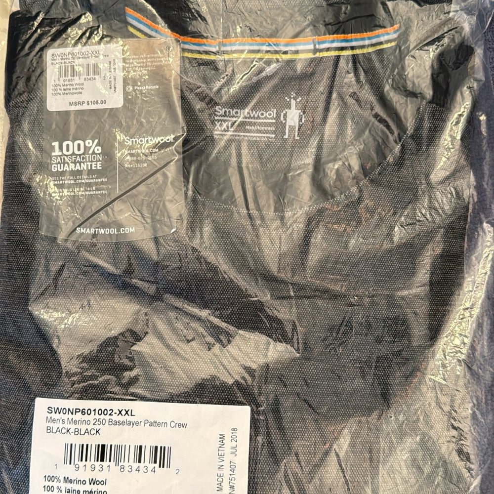 Smartwool Mens Merino 250 Baselayer Pattern Crew XXL Black-Black